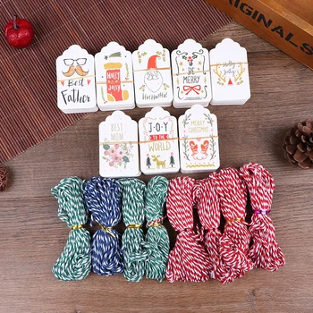 

50pcs Christmas Gift Tags Kraft Paper Tag Label Xmas Gift For Party DIY Price Label Gift Box Hang Tag Garment Tags With 10m Rope
