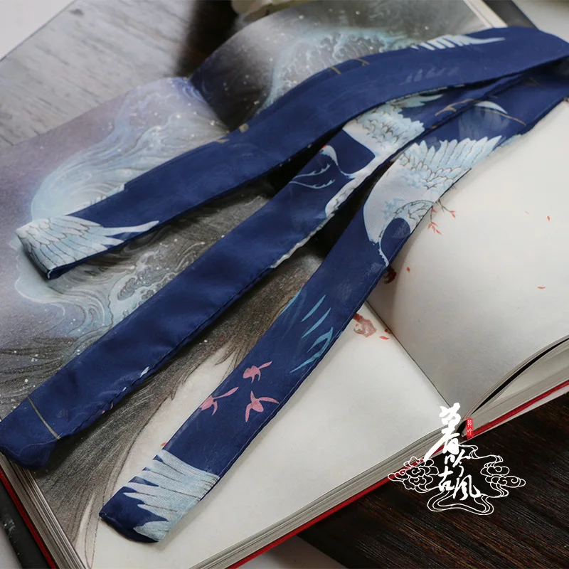 

Chinese Clothing Ancient Costume Men And Women Accessories Crane Printed Chiffon Hair Band Ribbon Hair Accessories Headdress