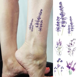 Lavender Waterproof Temporary Tattoo Sticker Sexy Flower Watercolor Realistic Transferable Woman Flash Fake Tatto Man Kids Child