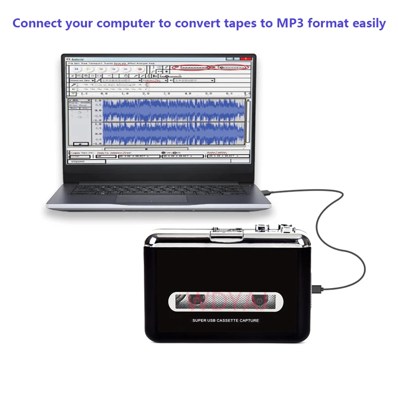 Portable Stereo USB Cassette Player With Loudspeaker Cassette Tape to MP3 Converter Recorder Capture Audio Music Player