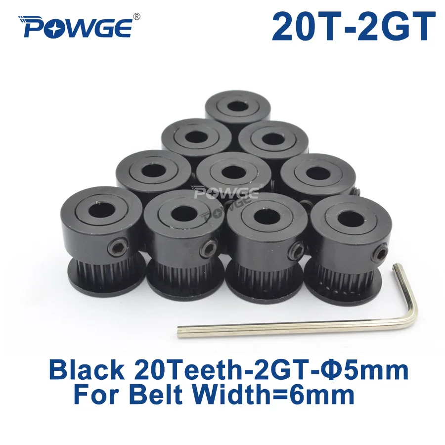 POWGE 20 зубьев 2 м 2GT синхронный зубчатый шкив диаметр 5 мм/8 мм черный анодирование