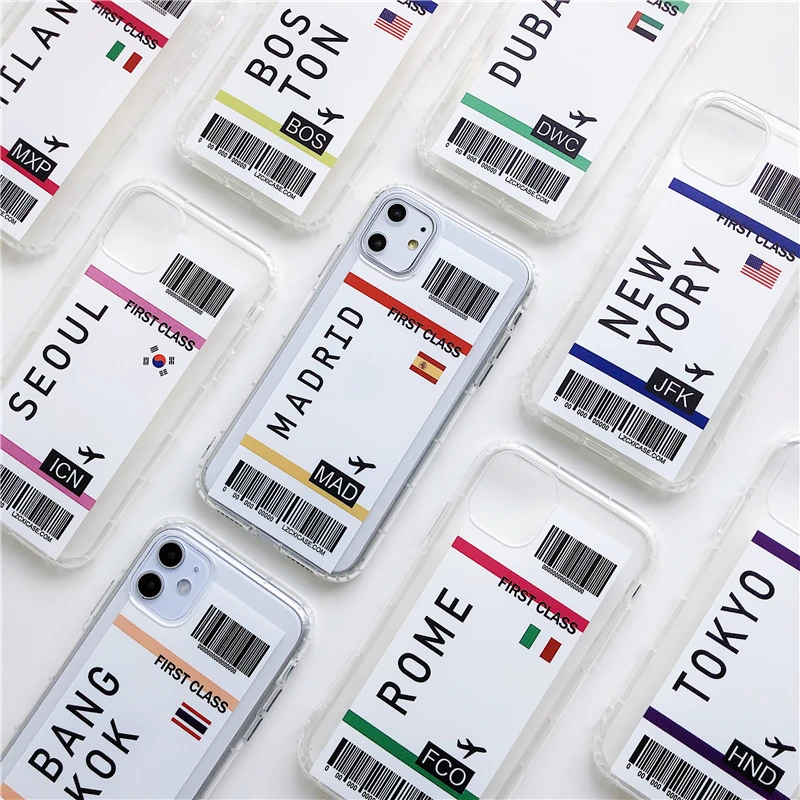 Hot New York Seoul Tokyo INS First Class Ticket Phone Case For Samsung S9 S8 Note 10 9 Plus cover Luxury 3D clear Flight Ticket