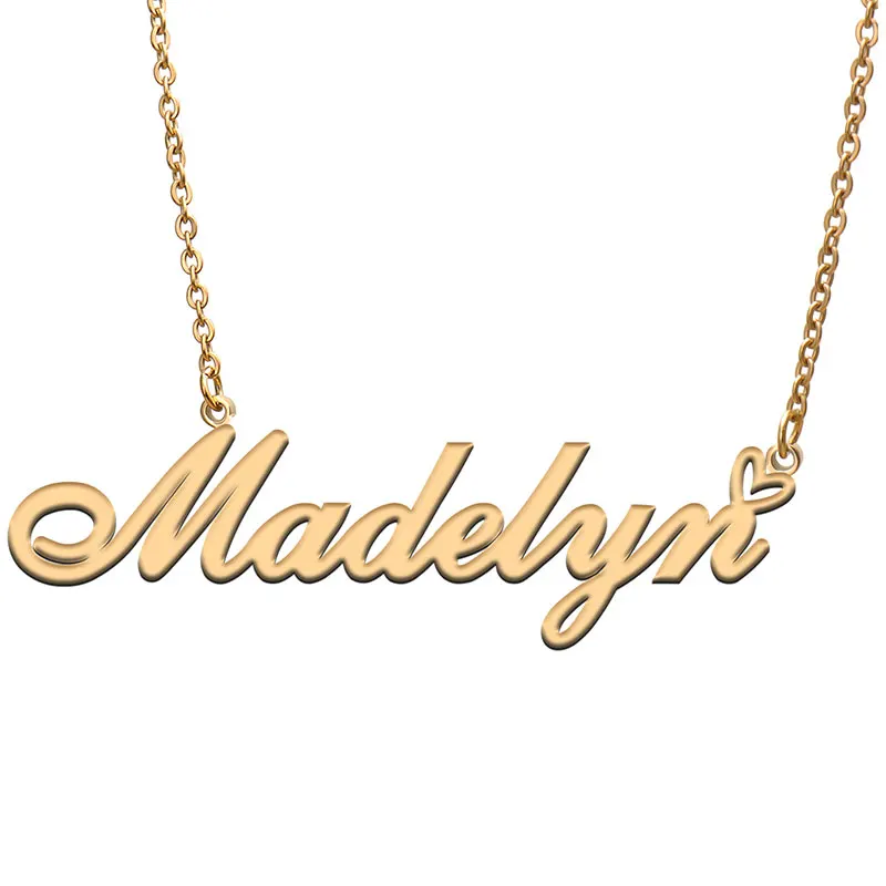 

Madelyn Name with Love Heart Necklace for Women Stainless Steel Jewelry Nameplate Pendant Femme Mother Child Girls Gift