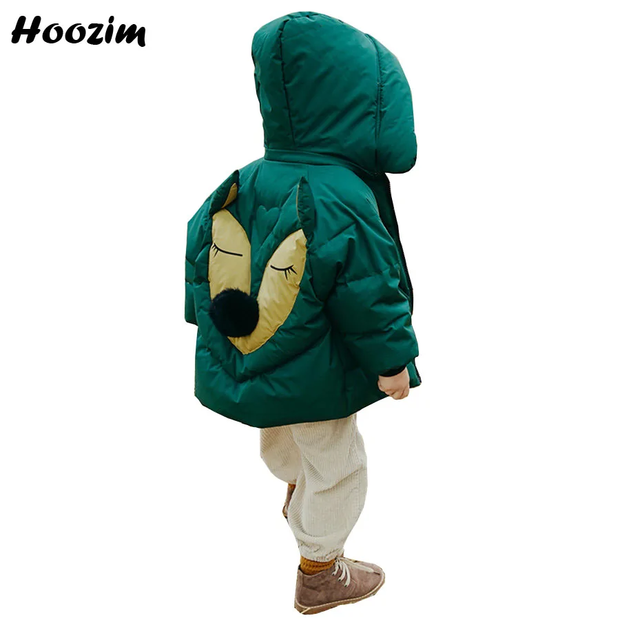 

2019 Winter Embroidery Fox White Duck Down Jacket For Girls 3-9 Years Chic Children Outerwear Fashion Green Hooded Coat For Boys