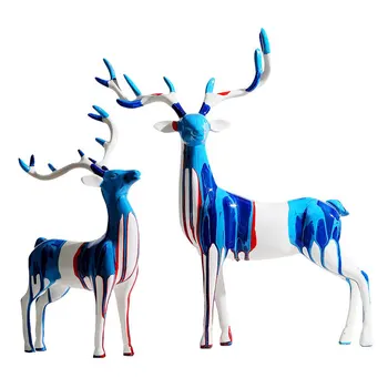

Nordic Creative Graffiti-Art Deer Sculpture Animal Statue Modern Art Figurine Ornament Home Decoration Accessories
