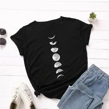 

Plus Size S-5XL New Moon Planet Print T Shirt Women Shirts Cotton O Neck Short Sleeve Summer T-Shirt Tops Casual Tshirt 2020