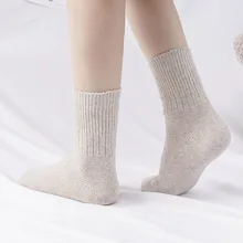 Зимние новые женские толстые Носки с рисунком, одноцветные шерстяные носки, модные толстые теплые хлопковые махровые носки, 5 пар