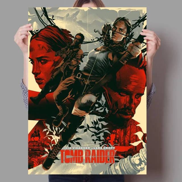 Clássico ação aventura filme lara croft tomb raider família arte da parede  decoração poster presente angelina jolie estrelado material de lona