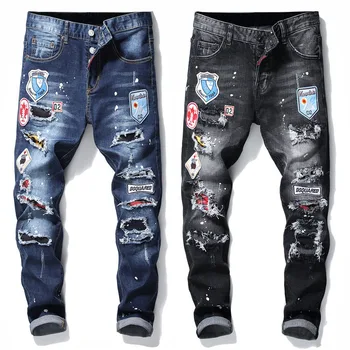 

New Fashion Men Skinny Jeans Frayed Jeans Ripped Jeans Denim Pant Long Trouser Men Jeans Men Pant Slim Fit Pant