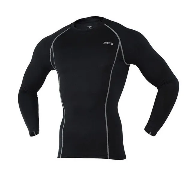 ARSUXEO, мужские компрессионные колготки, базовый слой, для бега, длинные рукава, рубашки, для тренировок, для спортзала, футболка, одежда, дышащая, высокая эластичность, C19 - Цвет: C19 black