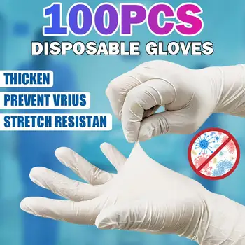 

100pcs White Disposable Latex Gloves Non-Slip Acid and Alkali Laboratory Rubber Latex Gloves Garden Household Cleaning Products