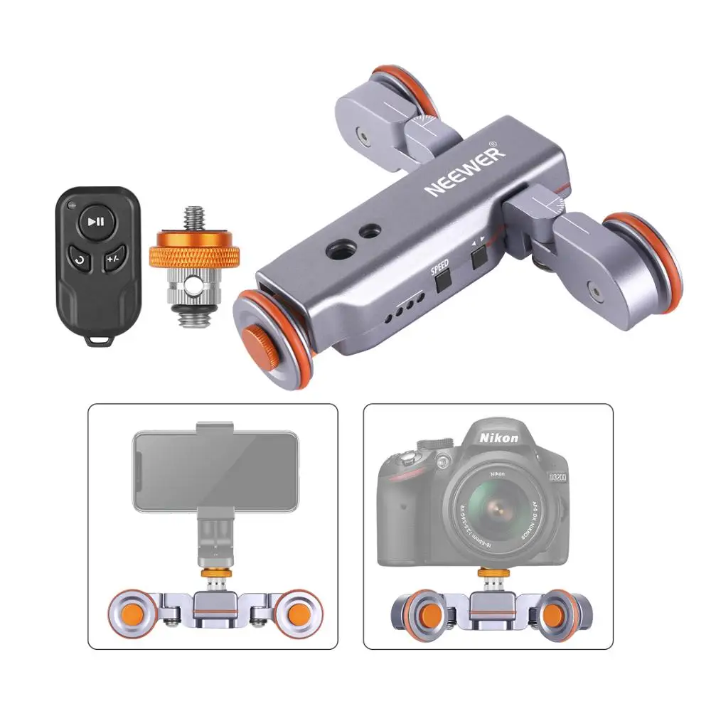 LENSGO-L8X 6 Speed Adjustable Motorized Electric Track Rail Slider Dolly Photography Car with Wireless Remote /& 1//4 Ballhead for DSLR Camera Smartphone 3-Wheels Wirelesss Camera Video Auto Dolly