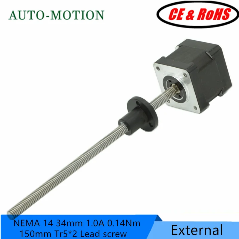 Линейный шаговый двигатель NEMA 14 со свинцовым винтом 150 мм внешний NEMA14 Tr5 * 2 34 а нм