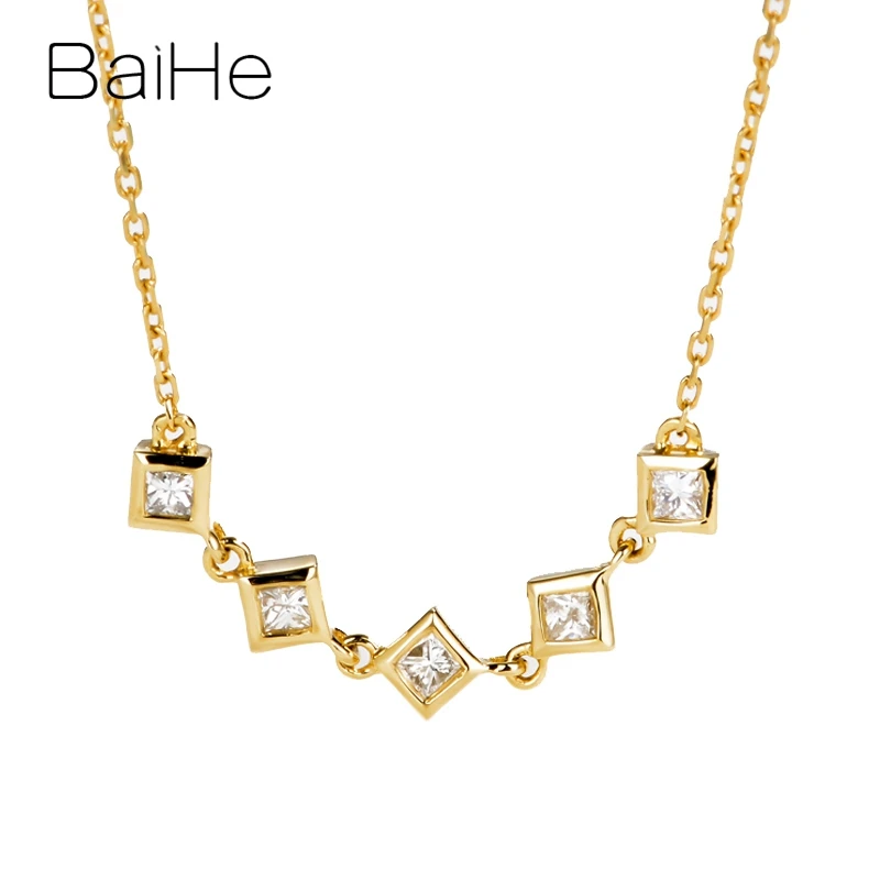 BAIHE однотонное 18K желтое золото 100% карат сертифицировано H/SI подлинные