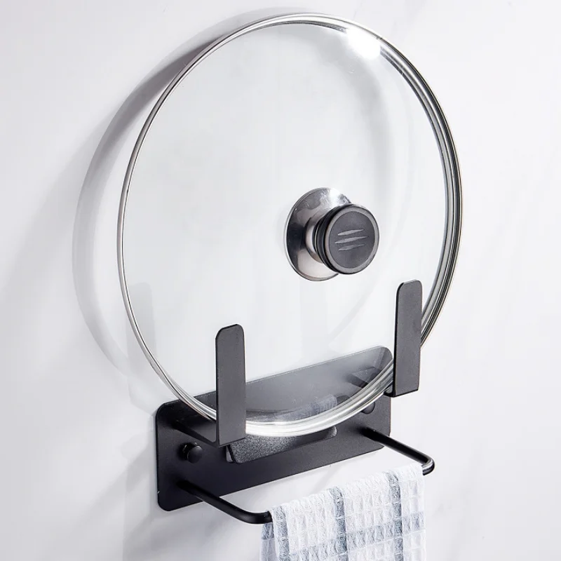 

Kitchen Pot Lid Cover Holder Rack Wall Mounted Cabinet Door Hook Stand Stove Aluminum Storage Organizer Shelf Kitchen Supplies