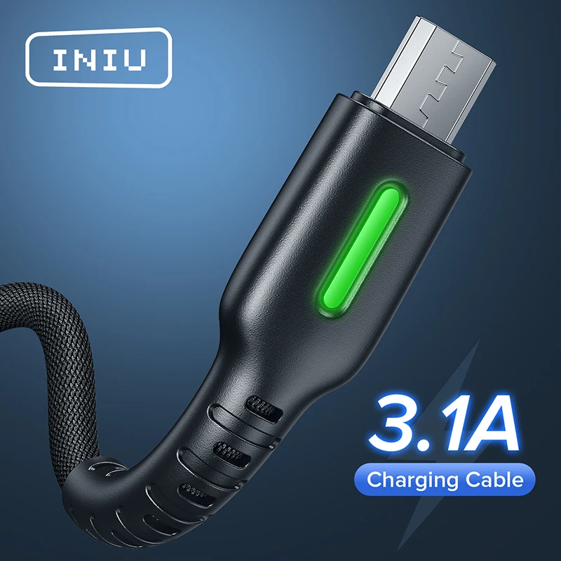 INIU 3.1A микро USB кабель LED мобильный телефон зарядное устройство типа C для быстрой