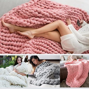 

HOT-80X100cm New Warm Handmade Chunky Knit Blanket Thick Home Bed Decor