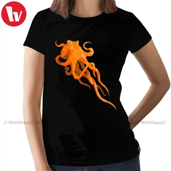 

Aquatic T-Shirt Geometric Octopus T Shirt Trendy O Neck Women tshirt Pattern Black Ladies Tee Shirt