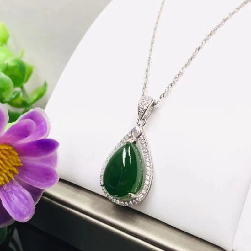 Подвеска Hetian Jade Jasper, натуральная вода, шпинат, зеленый нефрит, яйцо, лапша, с 925 серебром, подвеска в виде капли воды, модный стиль