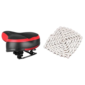 

Bicycle Saddle Seat Shock Absorber Waterproof Reflective Bike Saddle with 6-7-8 Speed Bicycle Chain Silver