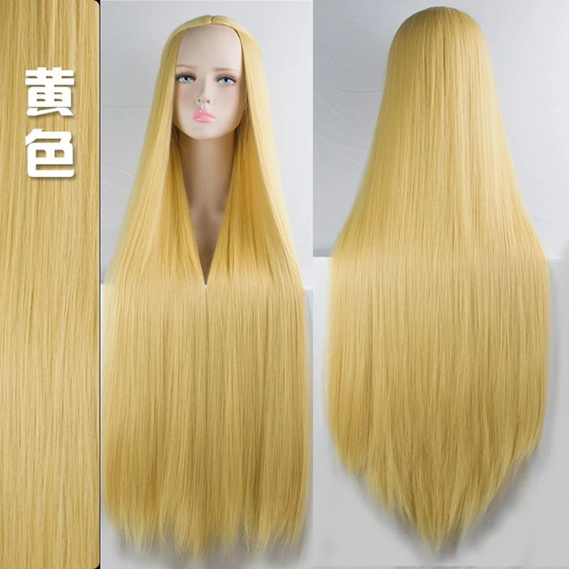 MUMUPI Cos Wig Blonde Blue Red Pink Grey Purple Hair for Party 100CM Long Straight Synthetic cosplay Wigs for Women - Color: P2/613