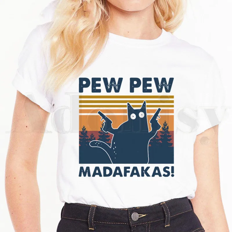 Pew Madafakas Новинка забавная женская футболка с котом мультяшная Футболка Harajuku