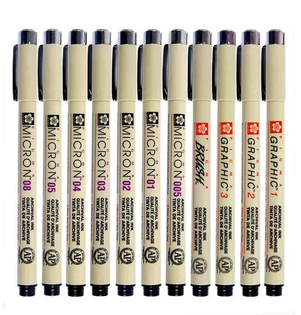 Sakura Pigma Micron Black fine liner drawing pens Archival ink set of 8