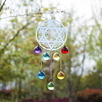 

H&D Window Crystal Flower of Life & Hexagram Suncatcher Chakra Healing Reiki Ornament Rainbow Maker Home Garden Decor Collection
