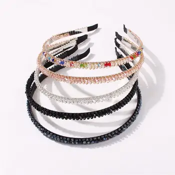 

5Pcs Fashionable And Innovative Imitation Crystal Rice Bead Thin Edge Alloy Hair Band Hair Accessories