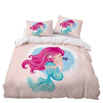

Cartoon Mermaid Bedding Set Bedroom Decor Bedspread Kids Girls Gift Microfiber Hypoallergenic Zipper 1PC Duvet Cover Pillowcase