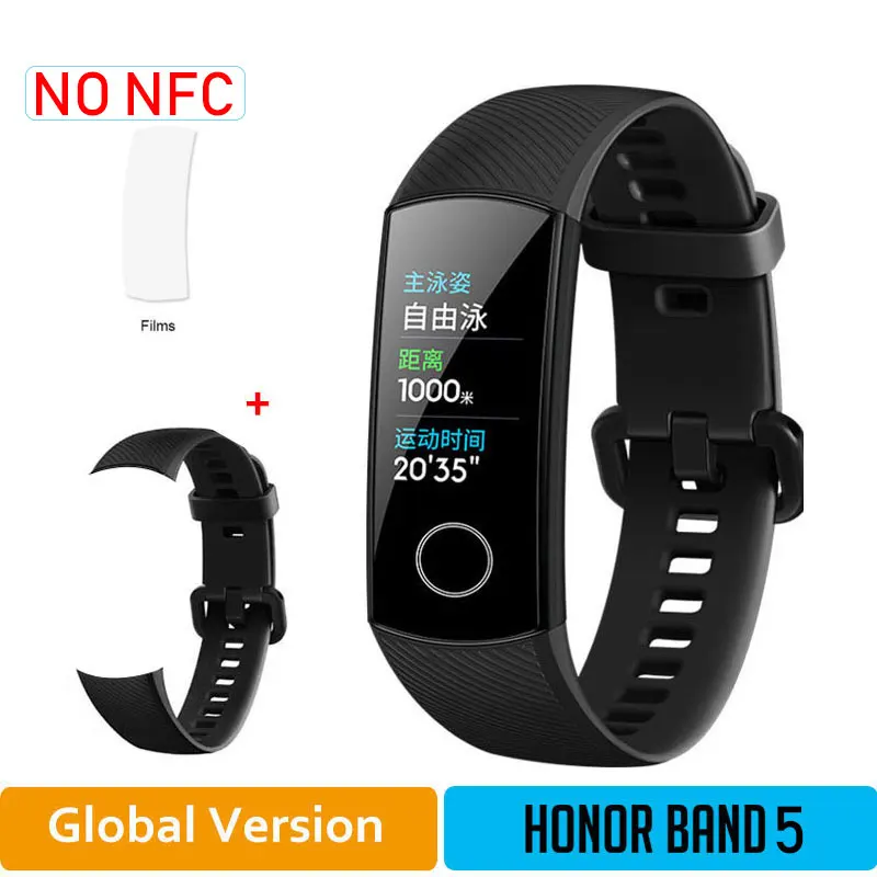 Глобальная версия HONOR Band 5 NFC Браслет Смарт Кислород в крови Несколько циферблатов Частота пульса Фитнес Sleep Tracker Пассометр - Цвет: GLBlack5moB
