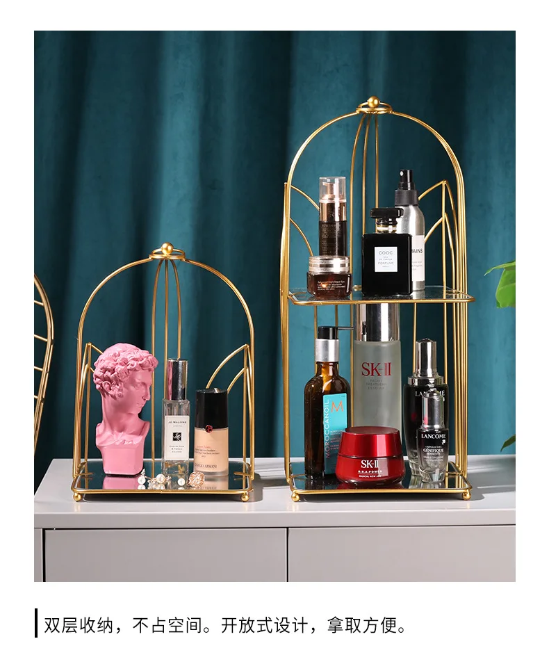 Europe Iron Metal Shelf Makeup Organizer Cosmetic Storage Rack Lipstick Perfume Jewelry Box Shelf Holder Bedroom Organizer 8 Undefined