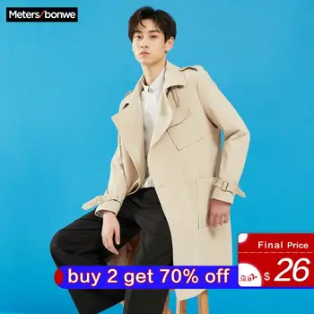 

Metersbonwe Spring New Men's Casual Long Trench for Men Solid Color Fashion Trench Men Handsome Simple Casual youth Jackets