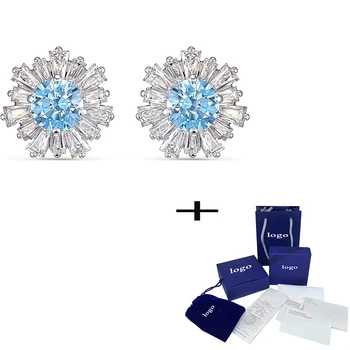 

New Fashion Flower Decoration SUNSHINE Blue Pierced Earrings Simple Elegant Ladies Jewelry Classic Best Wife Anniversary Gift