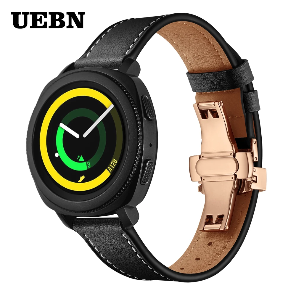 Ремешок UEBN кожаный с застежкой бабочкой для Samsung Galaxy Watch 42 мм Active 2 браслет