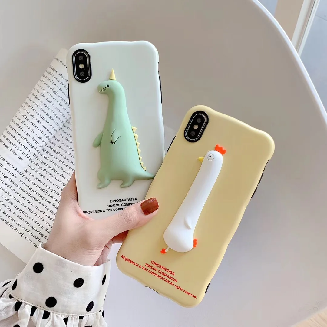 

New ins 3D funny cute expression chick dinosaur shell for iphone XS MAX XR 6s 7 8 plus soft wave bending IMD protective sleeve