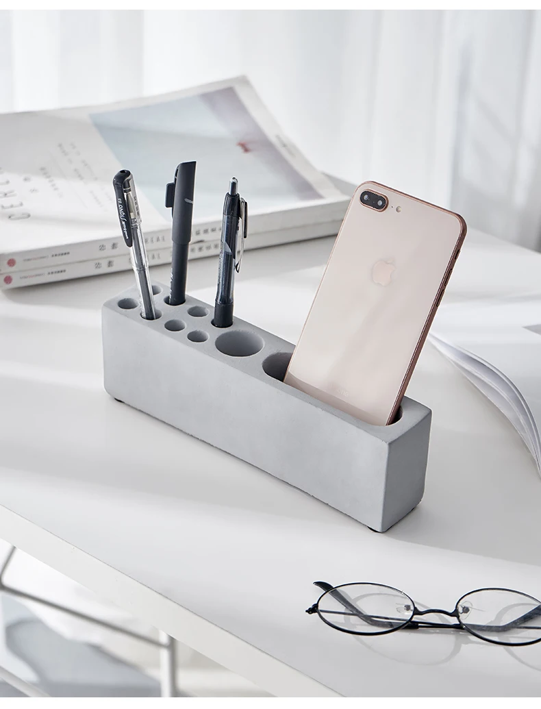 Cement Pen Holder Home Decoration Personality Office Study Room Reception Desktop Display Phone Sundries Multilayer Storage Box