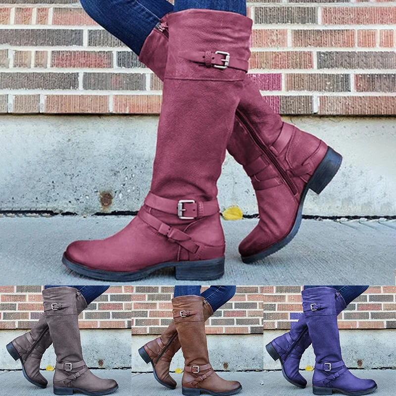 Oeak; модные женские ботинки до середины икры; botas zapatos mujer; зимняя обувь из искусственной кожи; женские ботинки; большие размеры 35-43
