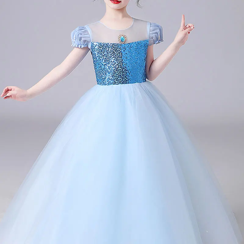 

Little Girls Sequin Tutu Dress Toddler Kids Floor Length Long Party Gown Princess Dresses Children Aqua Blue Halloween Costume