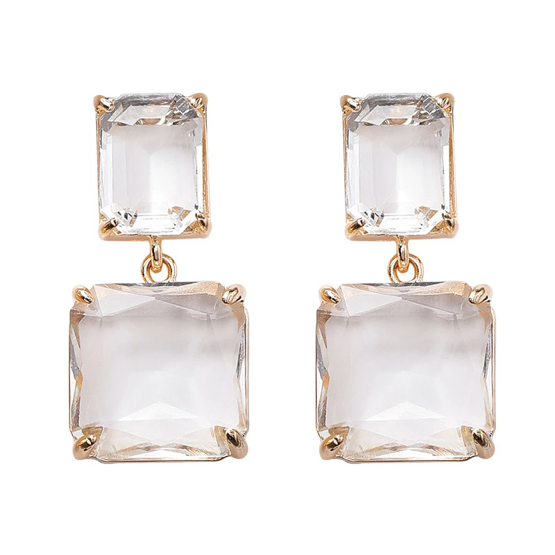 Модные Простые геометрические прозрачные квадратные серьги с кристаллами, висячие серьги из металлического сплава для женщин, трендовые ювелирные изделия
