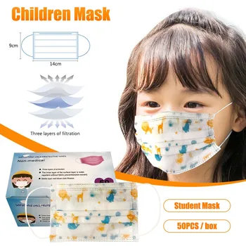 

50pcs Cartoon Kids Disposable Mask 3 Layer Child Filter Hygiene Thicken Children's Face Mouth Mask Earloop Fast Delievry #New#