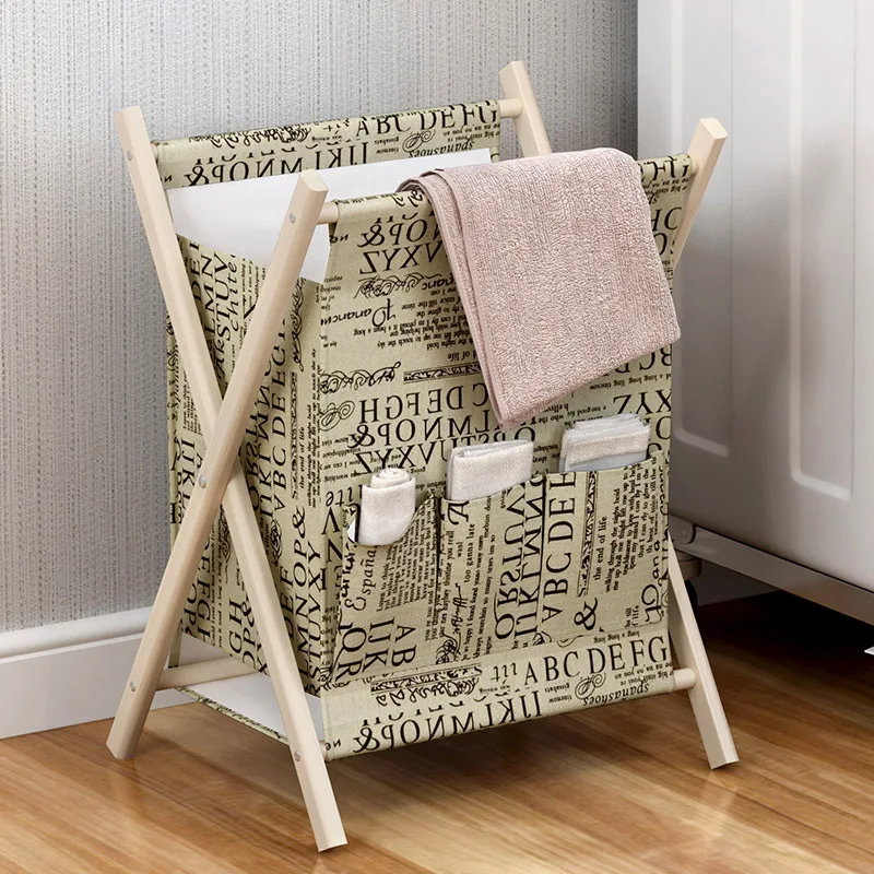 

Foldable Laundry Storage Basket Wooden Frame Dirty Clothes Baske BabyToy Cosmetics Organizer Toiletries Box Large Laundry Hamper