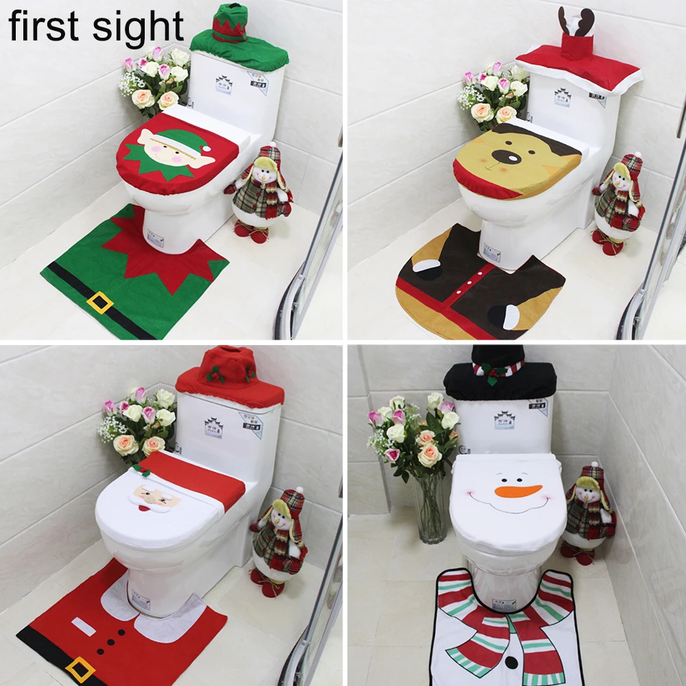 

Christmas Cartoon Old Man Snowman Bath Mat Toilet Seat Accessories Bathroom Kit