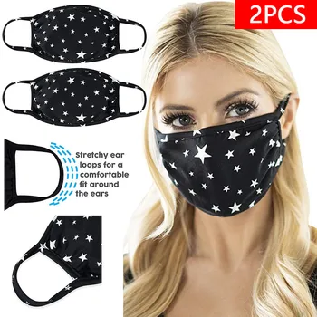 

2PC Sequins Face Mask Printed Masks Cotton Fabric Adult Protective PM 2.5 Dust Mouth Cover Washable Reusable Mouth Mask 2020