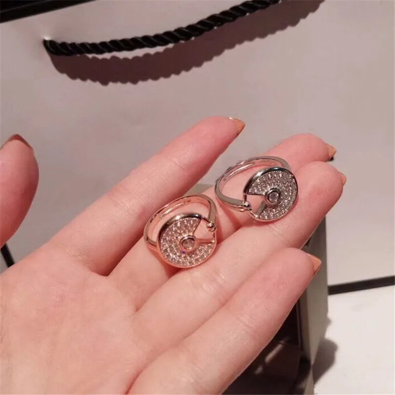 

100% 925 Sterling Silver Diamond Round Charm Women Ring Luxury S925 Real Silver Rose/White Gold Plated Elegant Engagement Ring
