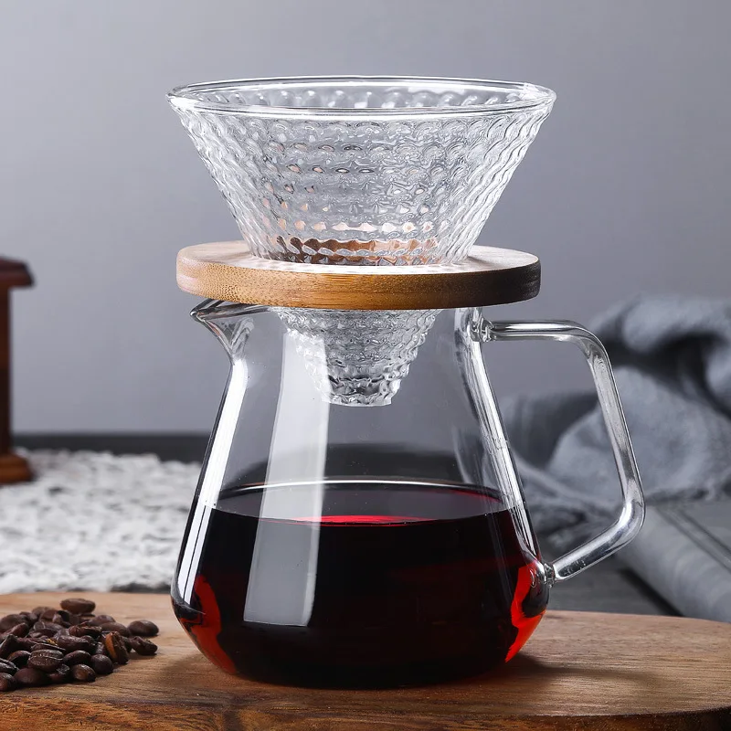 Strawberry Hario Style V60 Glass Wooden 700ML/500ML Coffee Dripper and Pot Set for  Coffee Filter Reusable Coffee Filters