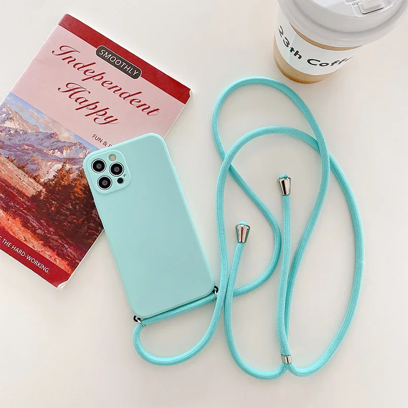 Strap Cord Chain Necklace Lanyard Case For Samsung Galaxy A13 A52 A72 5G S22 S21 Ultra Plus S20 FE Note 20 Square Silicone Cover galaxy s22+ clear case