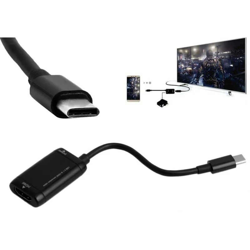 For Android Phone Tablets USB-C Type C To HDMI Adapter Cable Black Receiver Part