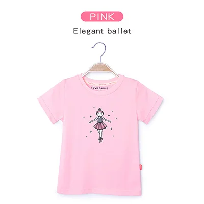Pink-elegant ballet Детские Балетные танцевальные футболки для девочек Летняя танцевальная одежда с короткими рукавами и круглым вырезом, футболки для танцев, белые, черные, розовые - Цвет: Pink-elegant ballet