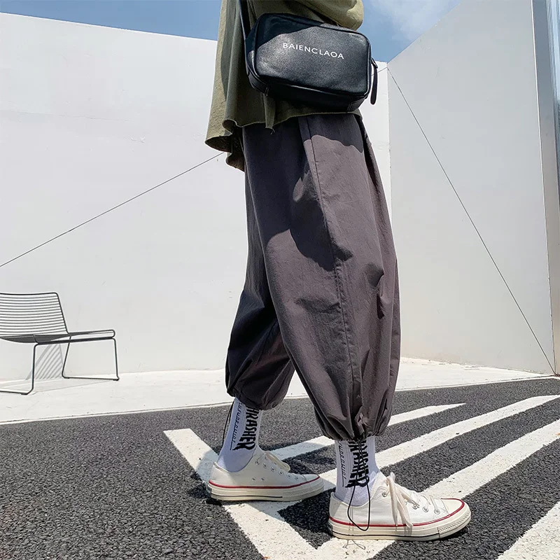 

Spring Drawstring Casual Pants Men's Fashion Solid Color Loose Hip Hop Pants Men Streetwear Wild Straight Trousers Mens M-2XL
